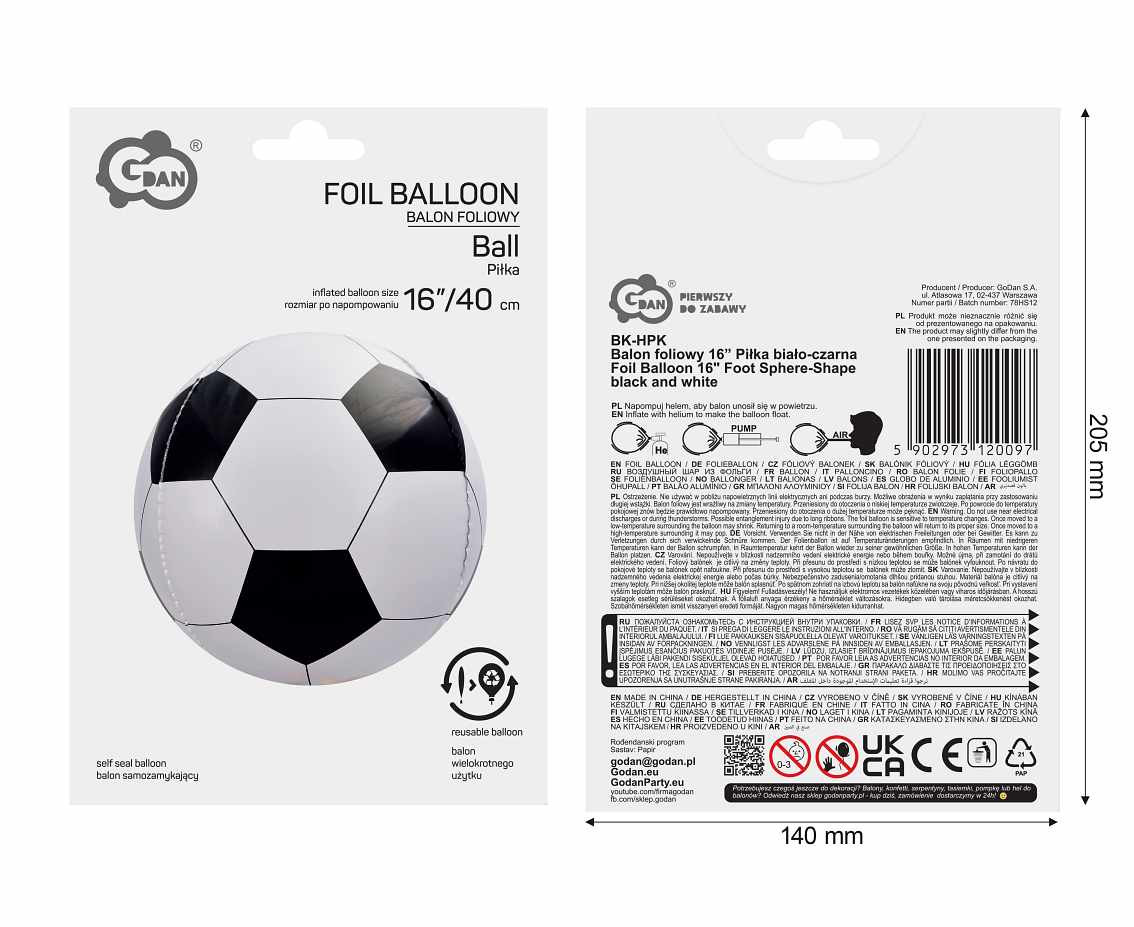 Foil Balloon 16" Foot Sphere-Shape black and white